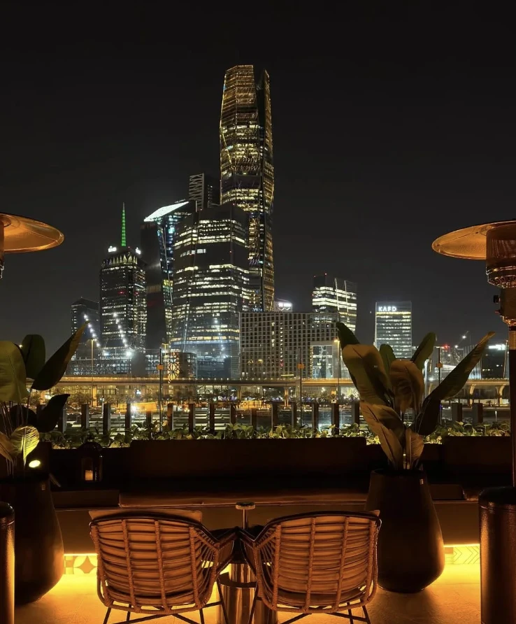 The Riyadh skyline at night from the rooftop